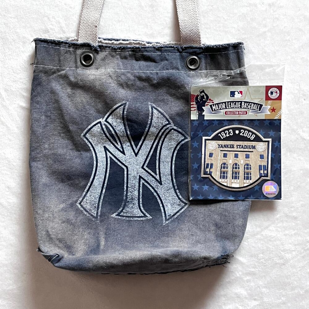 New York Yankees Canvas Tote Bag and Yankee Stadium Collectors Patch Distressed